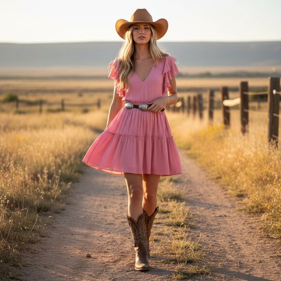 TART Eli Flutter Sleeve Tiered Dress Chateau Rose Pink Large $194 - Picture 5 of 12